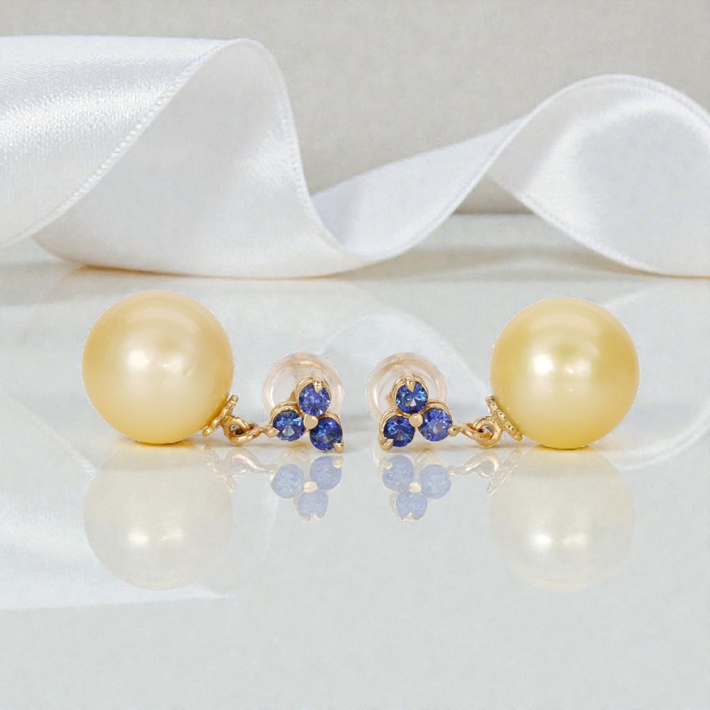 χωρίς τιμή ασφαλείας - Βραδινά σκουλαρίκια - 14 καράτια Κίτρινο χρυσό Ζαφείρι - Μαργαριτάρι - Ζαφείρια & Χρυσά SSP #2.1