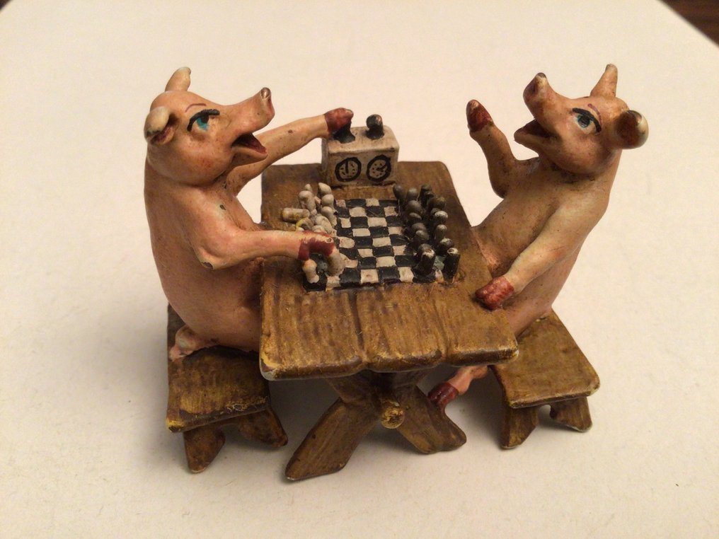 Sculpture, Partie d echecs - 5 cm - Cold painted bronze #1.0