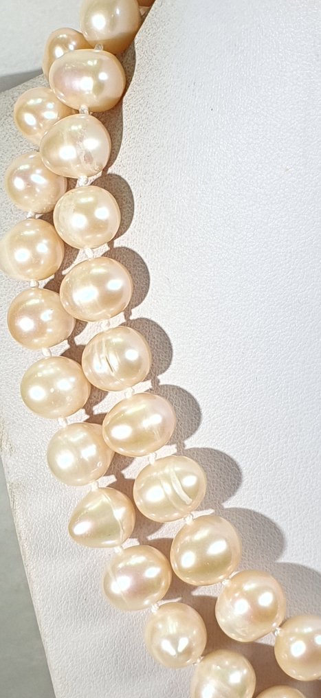 天然桃子淡水珍珠 - 非常大且特别 - 平静与安宁 - 925纯银 - 頸鏈 #3.2