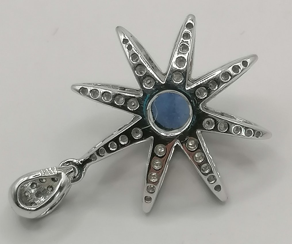 Pendant - 14 kt. White gold - 1.08ct. tw. Sapphire - Diamond #4.3