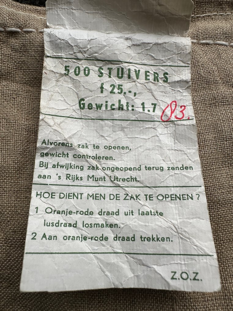 Nederland. 500 stuivers (jaartal onbekend) in originele gesloten zak 's Rijksmunt (Zonder minimumprijs) #1.0