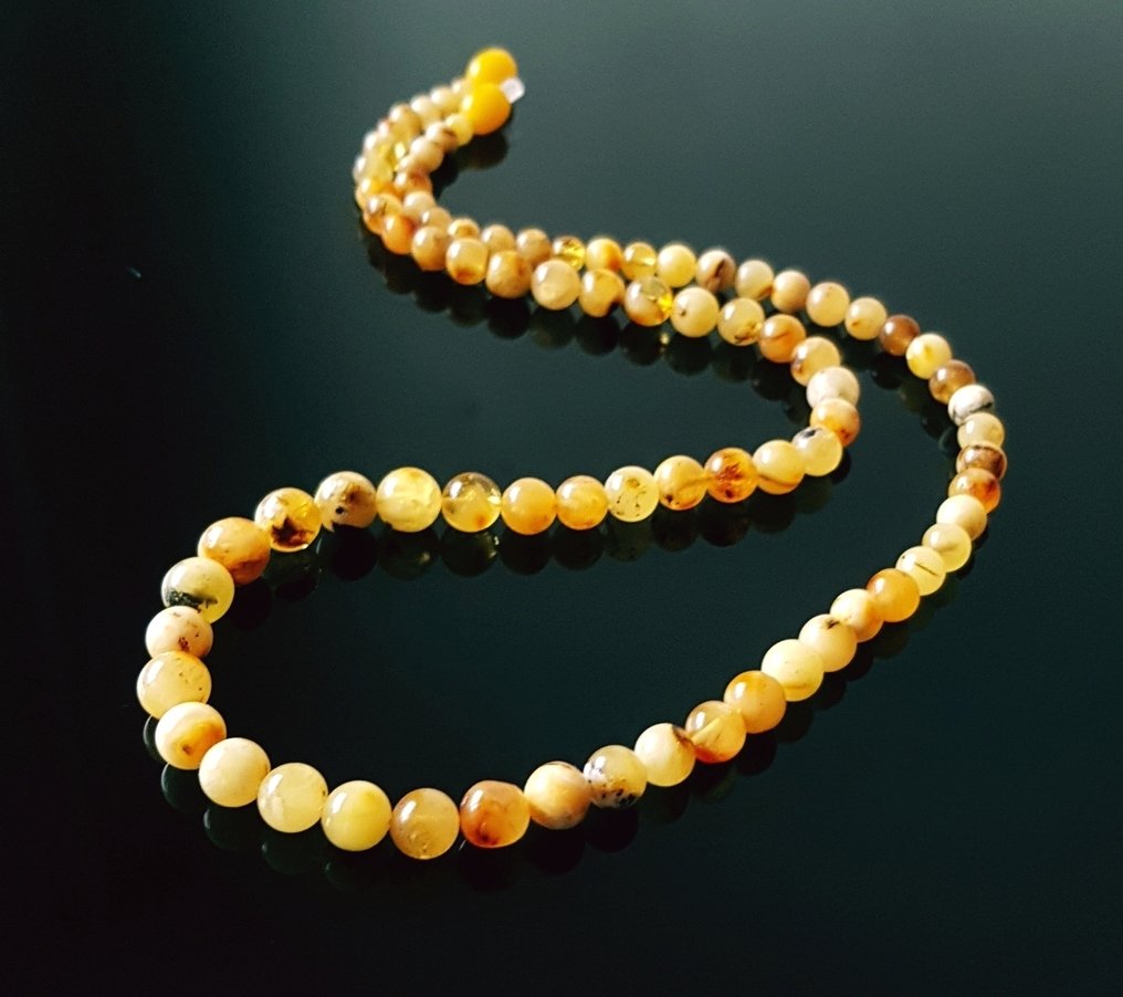 Κεχριμπάρι Σπάνια γυναικεία ανδρική unisex αλυσίδα με Butterscotch Baltic Amber - στρογγυλές χάντρες Amber- 12 g #2.1