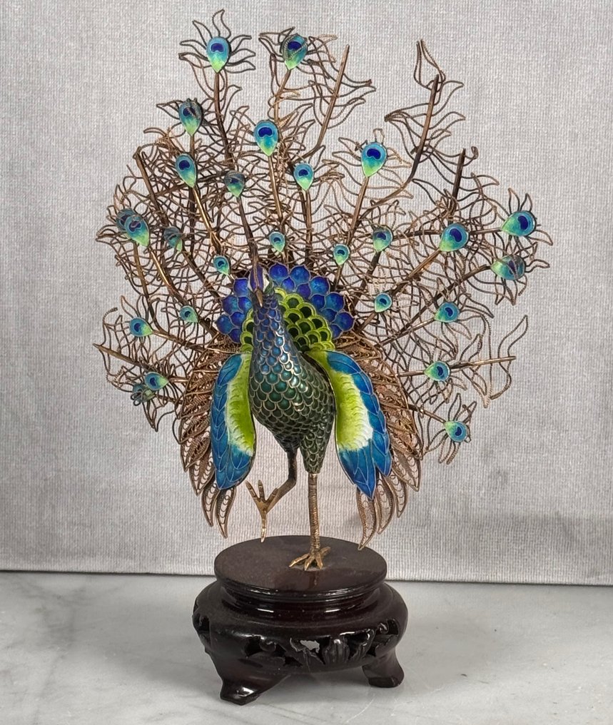 Statuetta - Standing peacock - Pavone cinese smaltato in argento - Cina - Periodo repubblica (1912-1949) #1.0