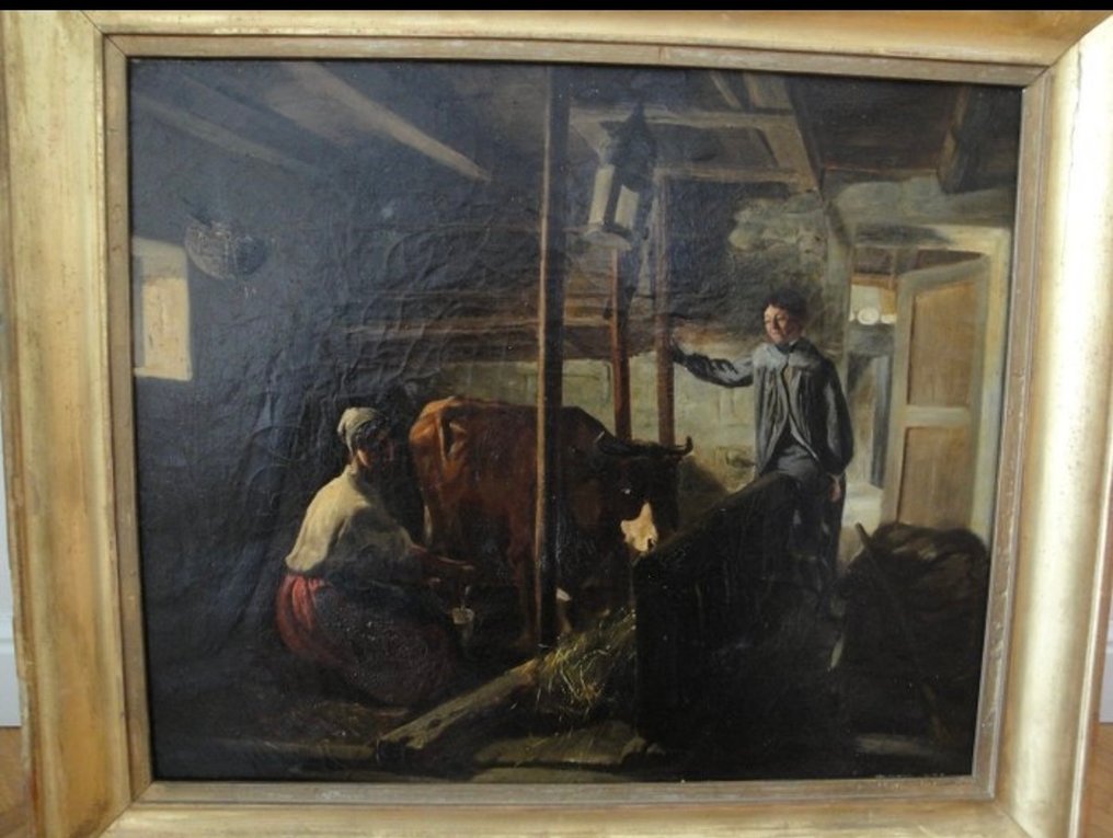 French school (XIX) - Scène de traite dans l'étable #2.1