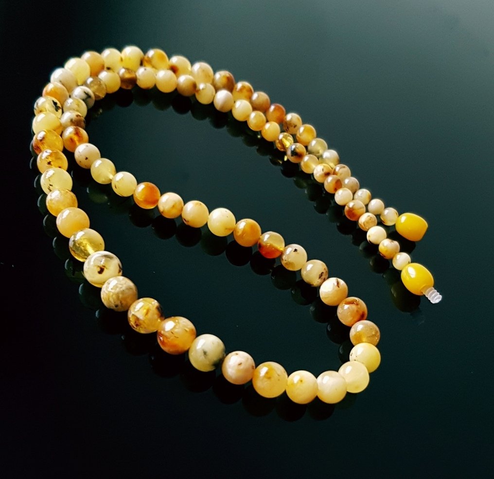Κεχριμπάρι Σπάνια γυναικεία ανδρική unisex αλυσίδα με Butterscotch Baltic Amber - στρογγυλές χάντρες Amber- 12 g #1.0