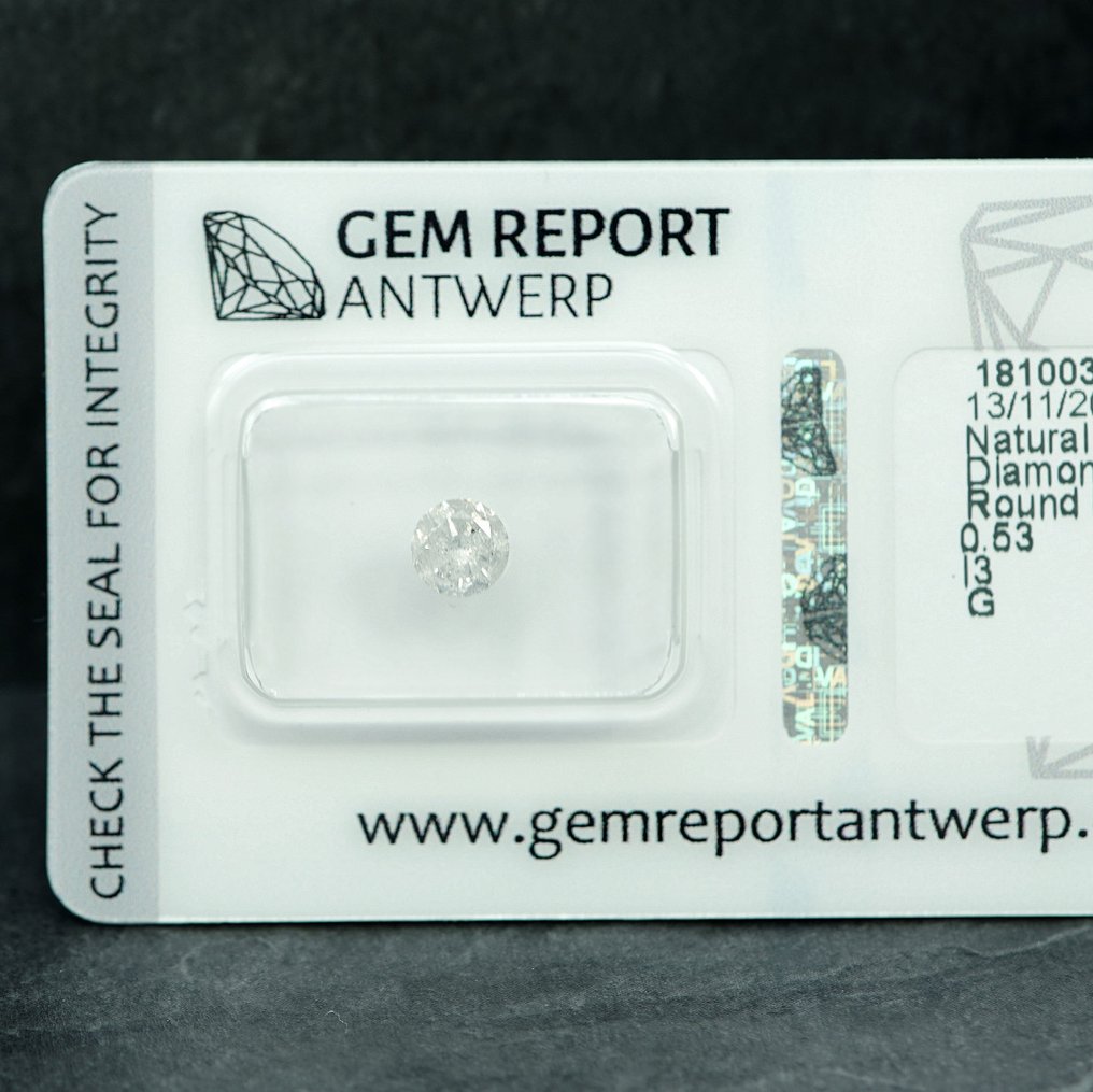 Senza prezzo di riserva - 1 pcs Diamante (Naturale) - 0.53 ct - Rotondo - I3 - Gem Report Antwerp (GRA) #4.3