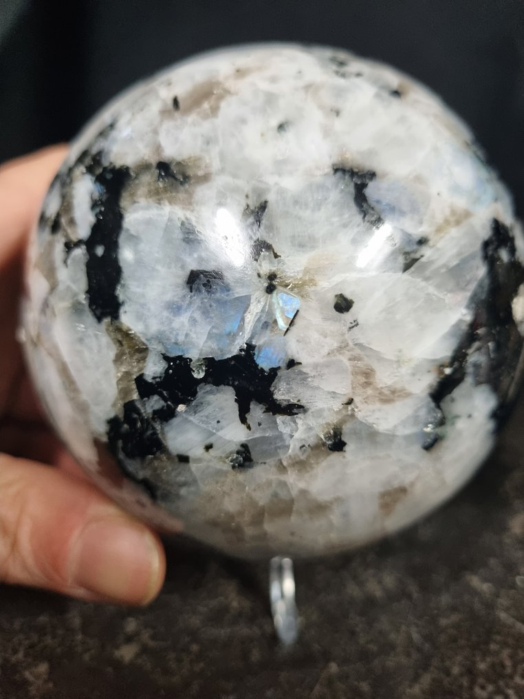 HQ - Seltene große Sphäre aus Regenbogen-Mondstein Freiform - Höhe: 102 mm- 1596 g #3.2