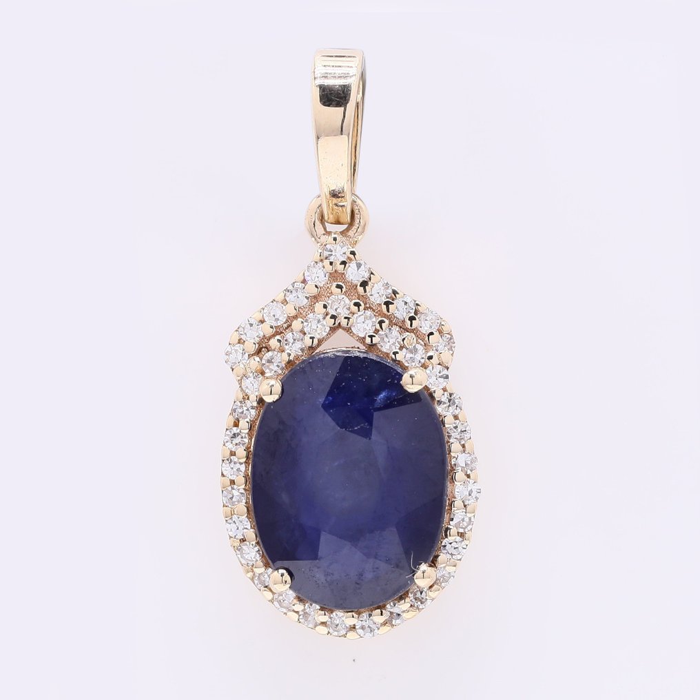 Sans prix de réserve - Pendentif - 14 carats Or jaune - 2.30ct. tw. Saphir - Diamant #1.0