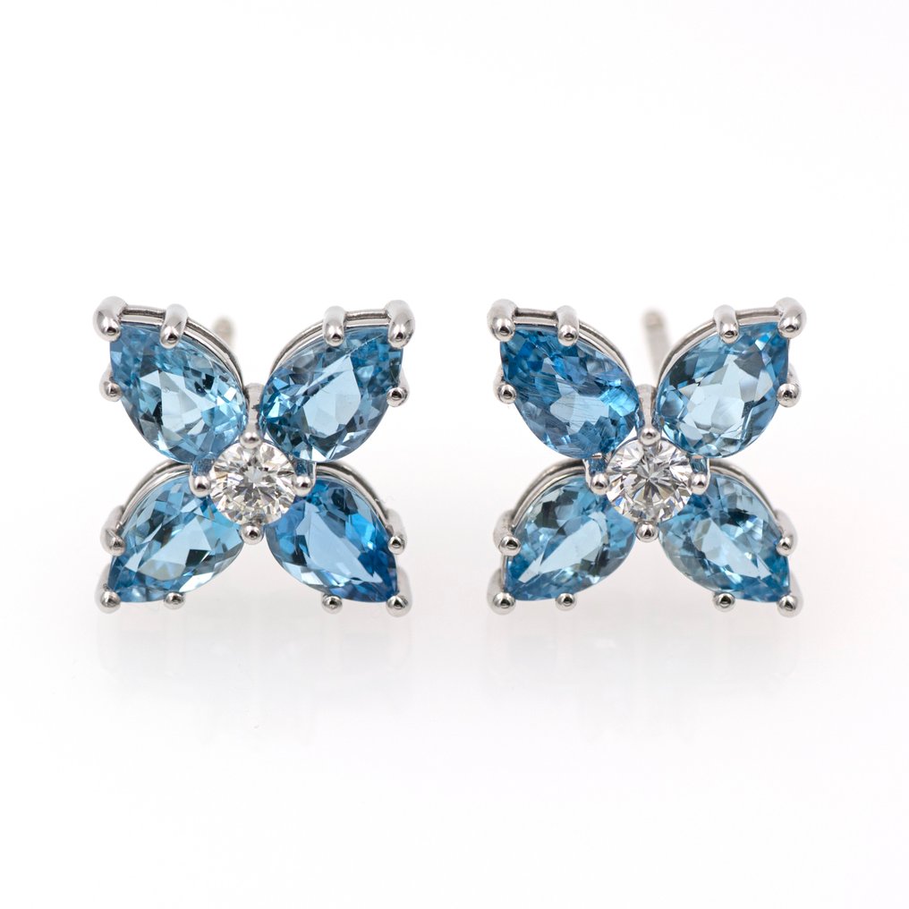 Drop fülbevaló - 18 kt. Fehér arany - 3.46ct. tw. Akvamarin - Gyémánt #4.3