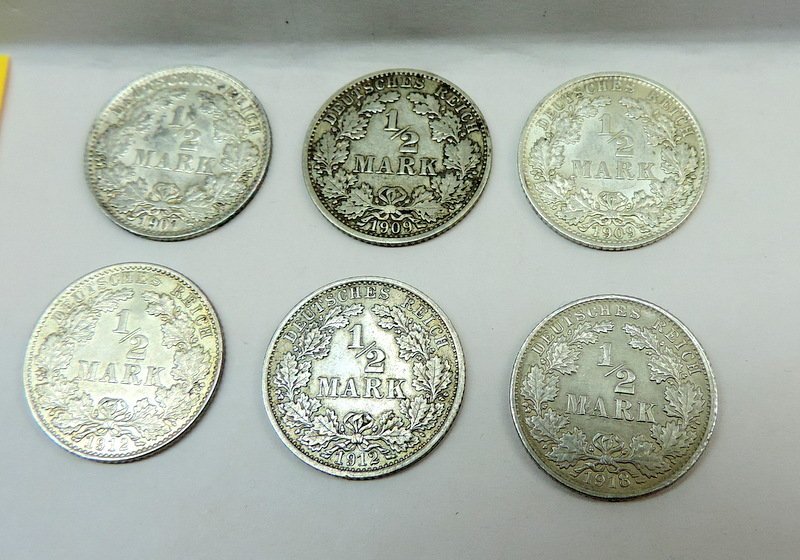 德国. 1/2 Mark Lotto 6 monete dal 1907 al 1918  (没有保留价) #4.3