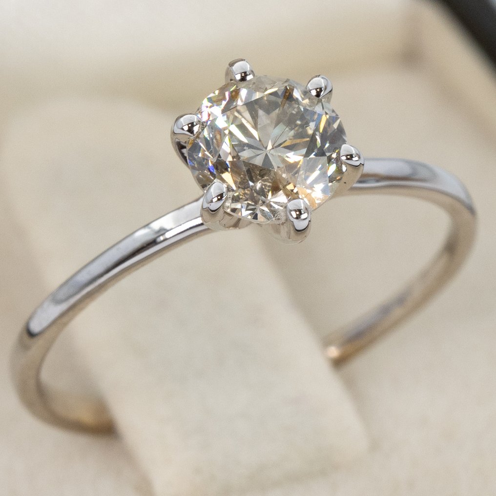 Sem preço de reserva - Anel - 18 K Ouro branco - 1.02ct. tw. Diamante (Colorido natural) - GWLab #1.0