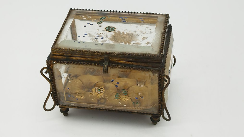 Ékszeresdoboz - Csiszolt üveg trinket doboz sárgaréz anyagból. #3.2