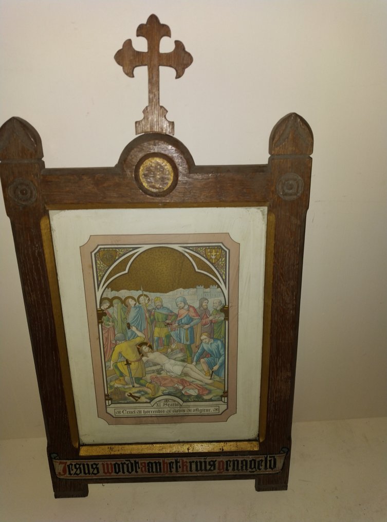 Way of the Cross - Station IX - 27 x 50 cm - Antique - Wood - 1850-1900 #2.1