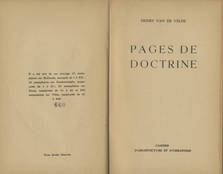 Van de Velde, Henry. - Pages de doctrine. - 1942 #2.1