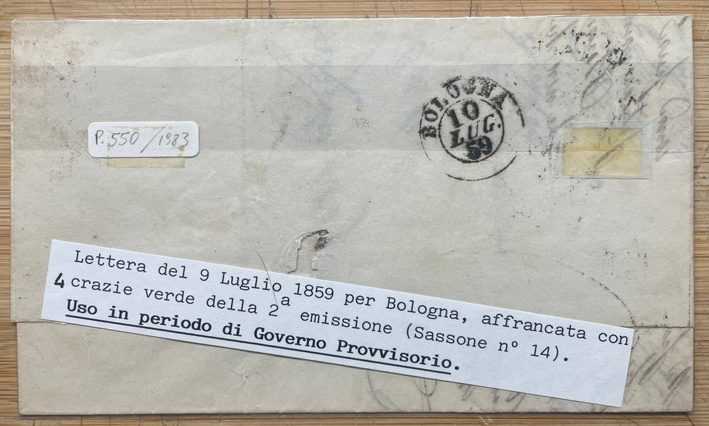 Anciens états italiens - Toscane 1859 - Ancien état du Grand Duché de Toscane, lettre au gouvernement provisoire avec 4 Crazie de Florence - Sassone n. 14 #2.1