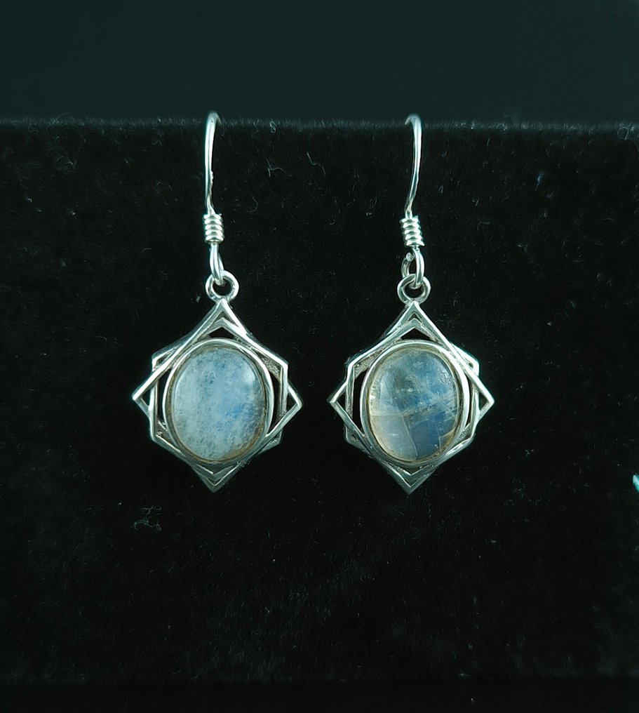 Prata - Brincos - Piedra lunar prata de lei #4.3