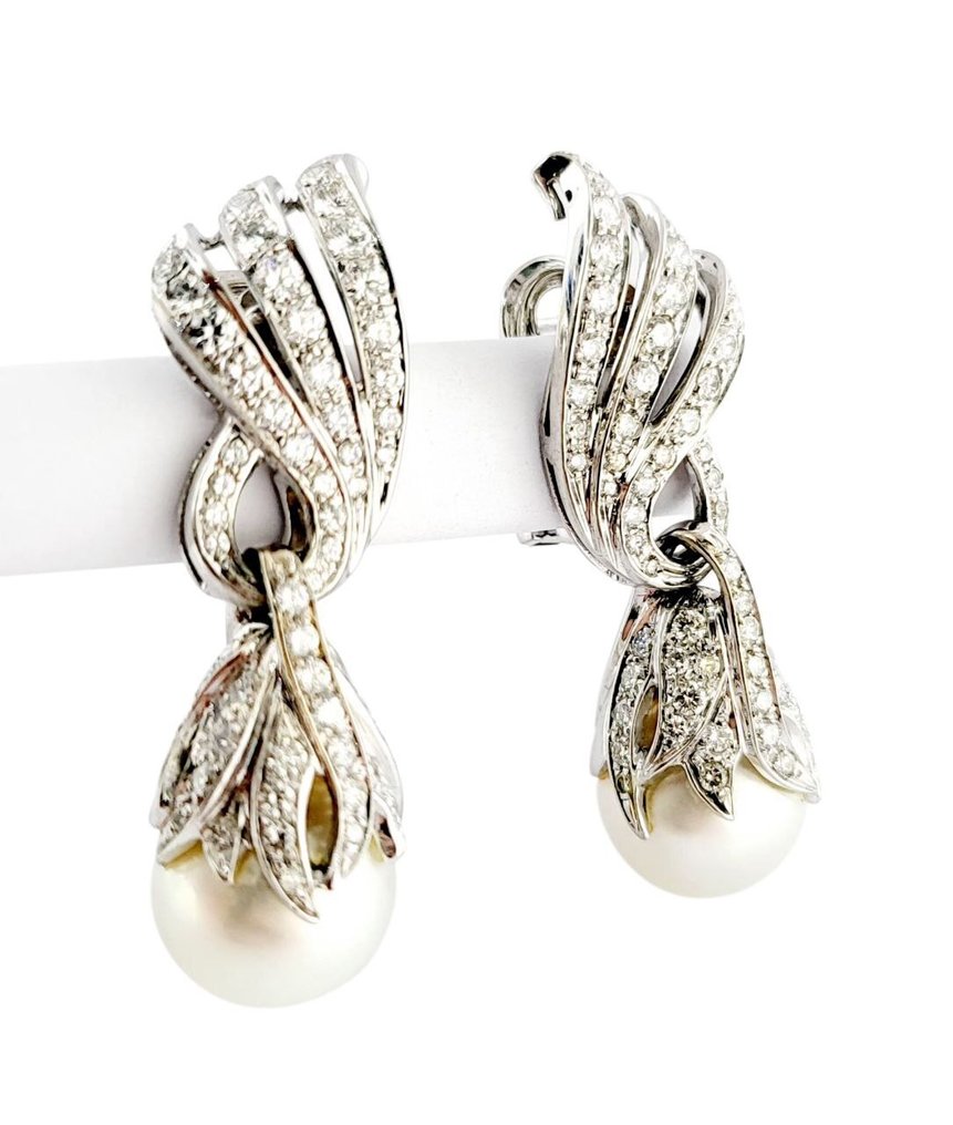 Σκουλαρίκια - 18 καράτια Λευκός χρυσός Διαμάντι (Φυσικό) - Μαργαριτάρι #1.0