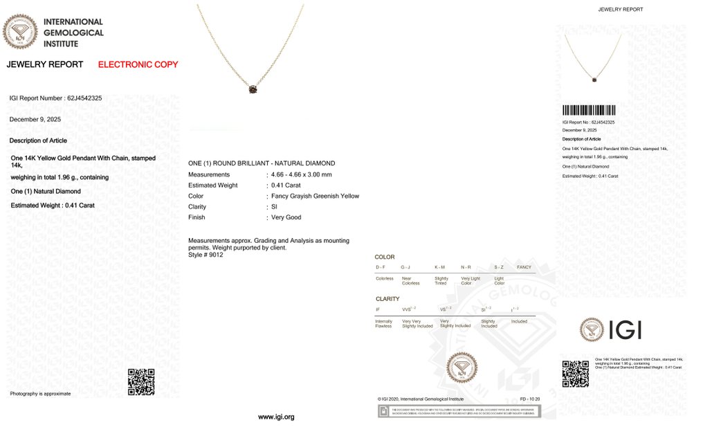 Zonder minimumprijs - Ketting met hanger - 14 karaat Geel goud - 0.41ct. tw. Diamant (Natuurlijk gekleurd) #3.2
