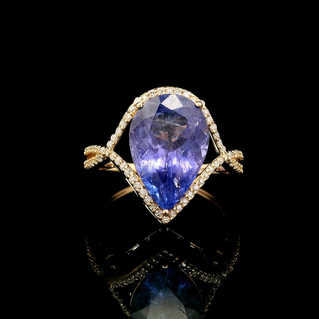 Nincs minimálár - Gyűrű - 14 kt. Sárga arany - 5.26ct. tw. Tanzanit - Zafír #3.2