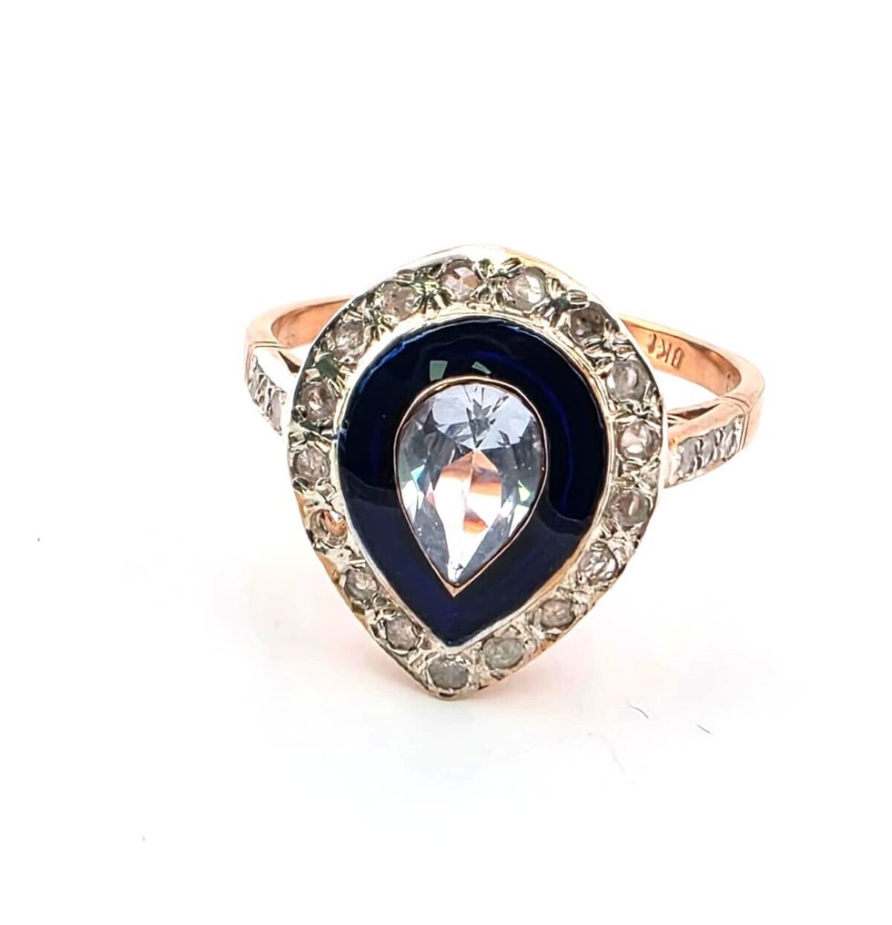 Fără preț de rezervă - Inel - 9 kt. Aur roz, Argint Topaz - Diamant #1.0