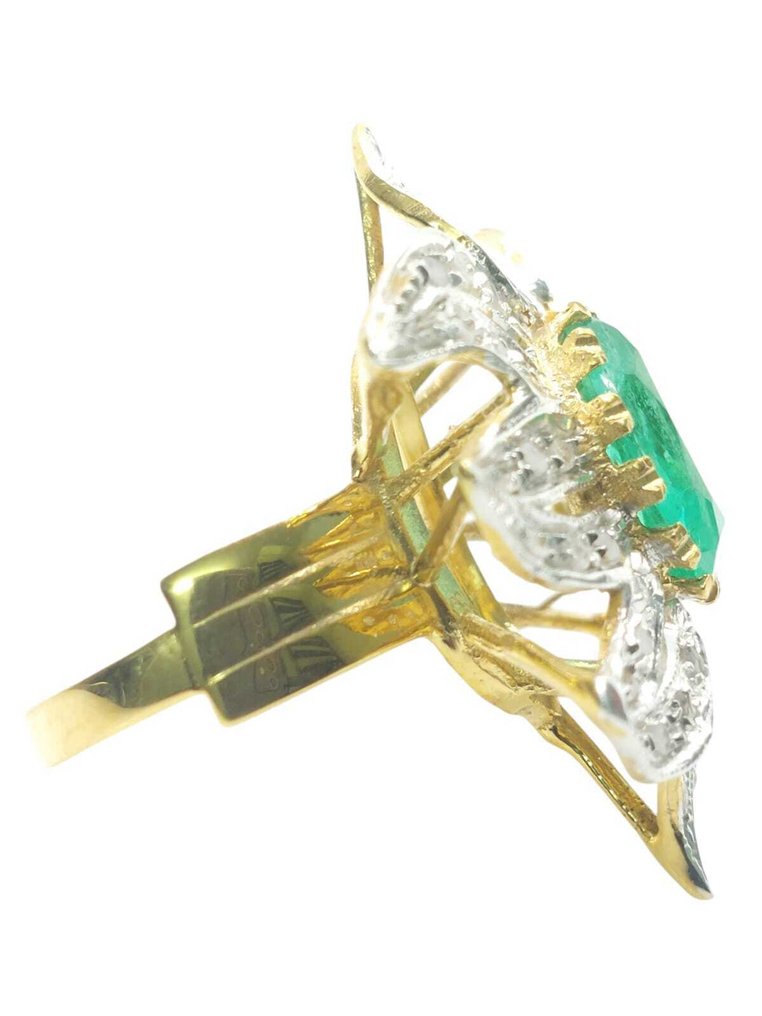 Nincs minimálár - Gyűrű - 9 Kt Ezüst, Sárga arany Smaragd - Gyémánt #4.3