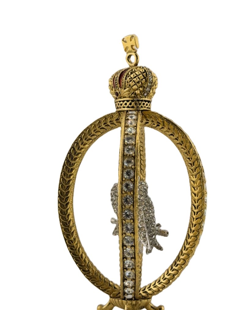 法贝热鸡蛋 - Faberge style Imperial Ornament Parrot Egg - 镀金, 水晶, 金属 #4.3