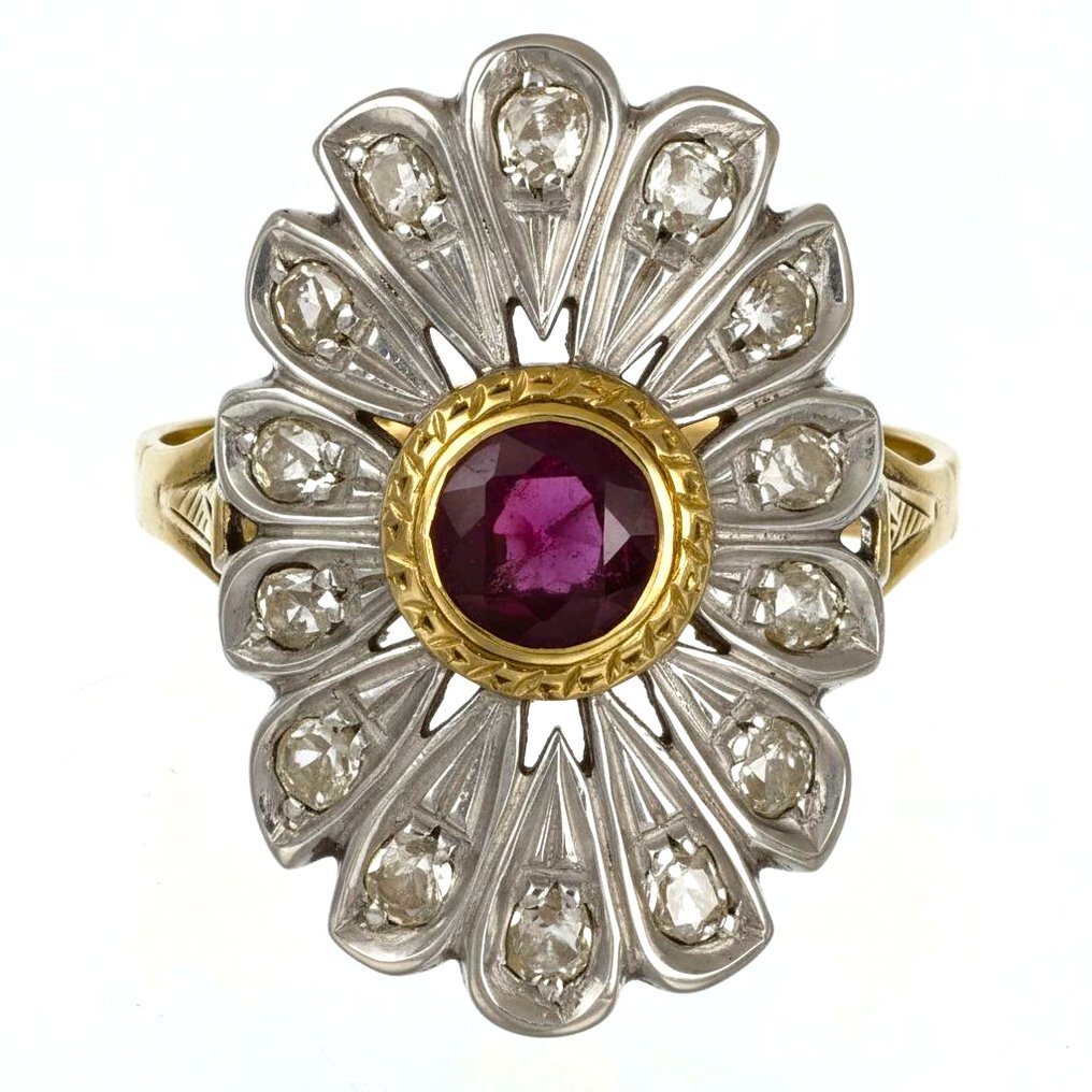 Bague - 18 carats Or jaune, Argent - 1.12ct. tw. Rubis - Diamant #4.3