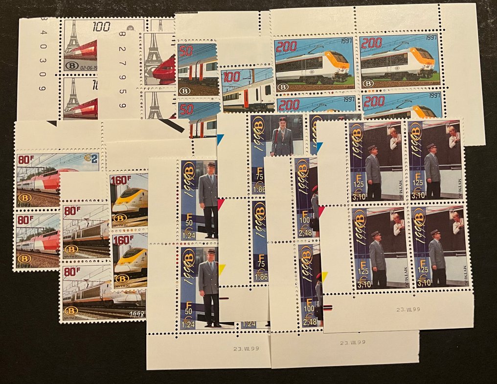 Belgique 1996/1999 - Vignettes ferroviaires - D'abord émissions - en blocs de 4 - OBP TRV1/TRV12 #1.0