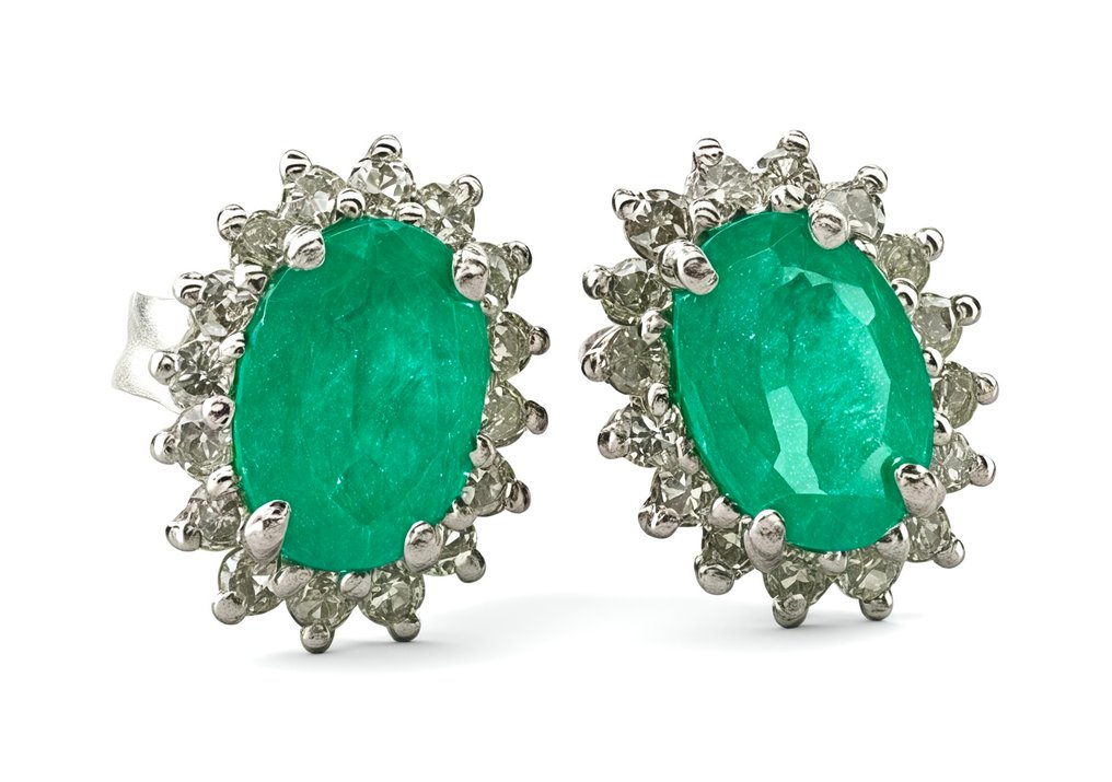 χωρίς τιμή ασφαλείας - Σκουλαρίκια - 18 καράτια Λευκός χρυσός Σμαράγδι - Διαμάντι #3.2