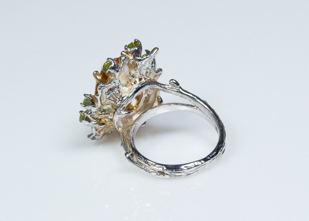 Zonder minimumprijs - Ring - 925 zilver - 7,50 ct citrien - 0,80 ct peridot #4.3