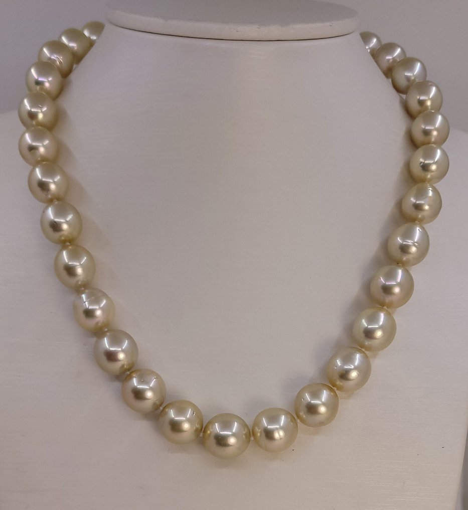 Nyaklánc - 14 kt. Fehér arany, ALGT Tanúsított Arany Déli Tenger Gyöngyök - 10,0x13,0mm #2.1