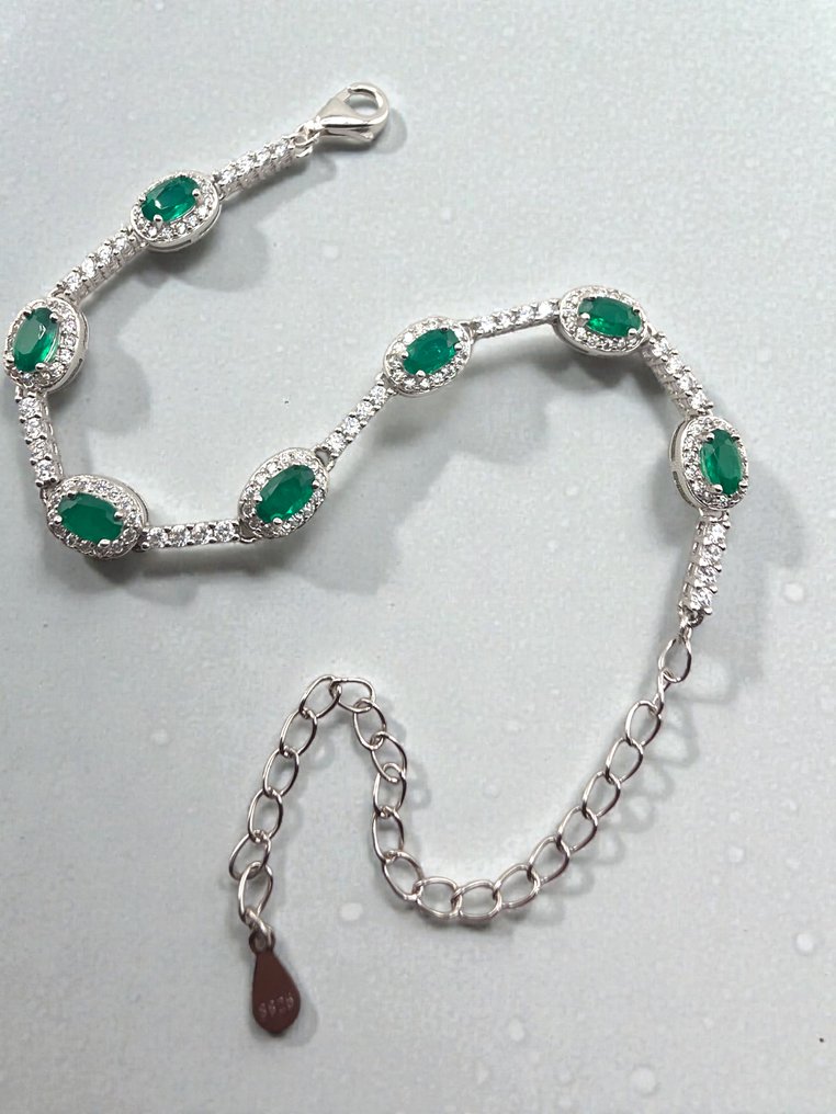 Senza prezzo di riserva - Bracciale Platino, Argento -  2.66ct. tw. Smeraldo #3.2