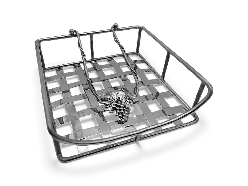 Porte-serviettes - Porte-serviettes avec poids de Tempranillo et feuilles de vigne, avec une base en grille tissée. - Plaqué argent - Liberty Style, années 1970 #2.1