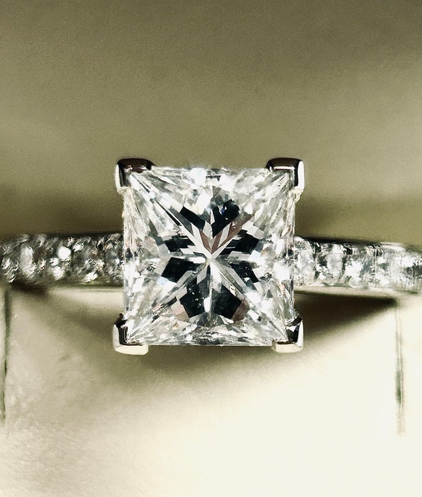 没有保留价 - 戒指 白金 - 1.72ct. tw. 钻石 (天然) - 公主切戒指 #1.0