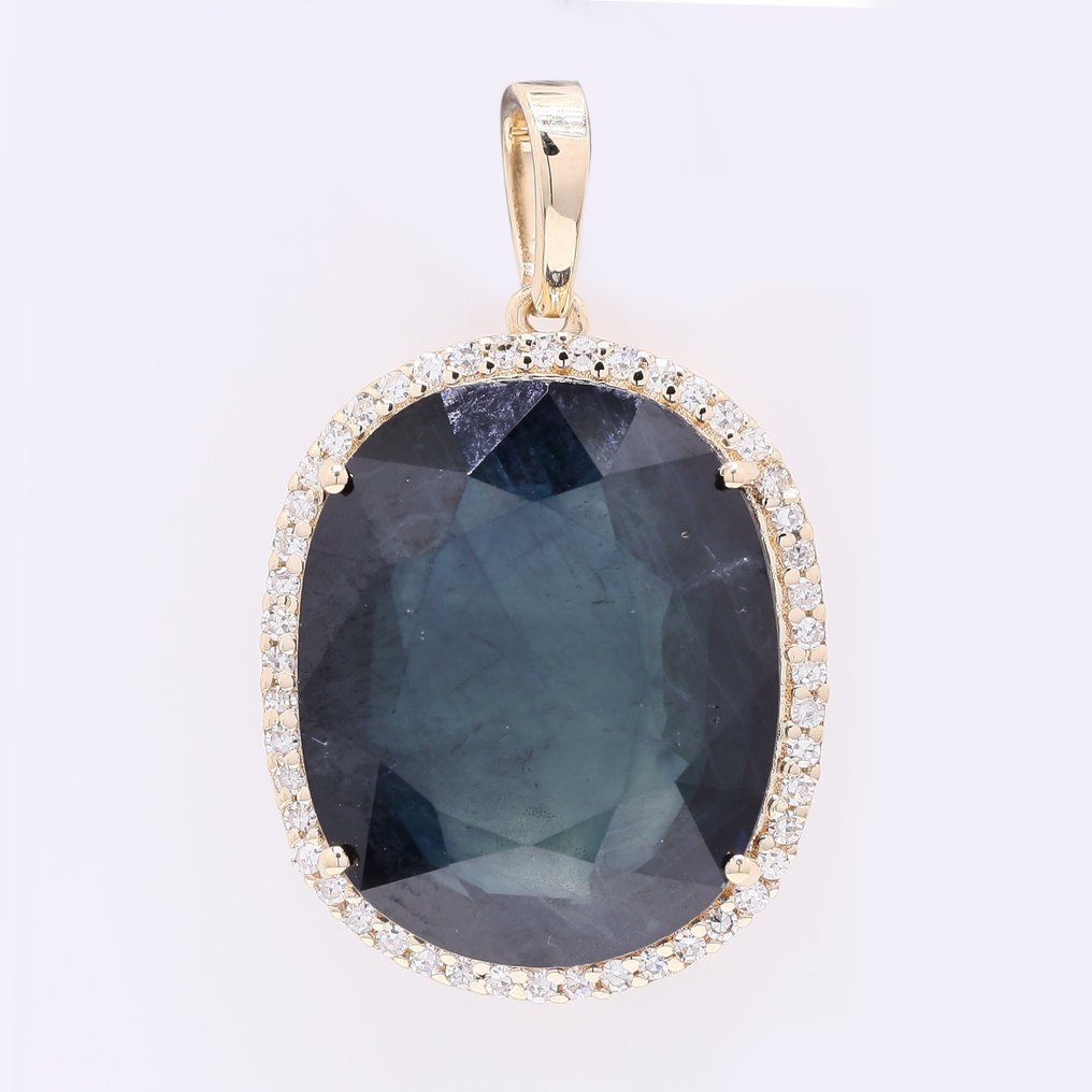 Sans prix de réserve - Pendentif - 14 carats Or jaune - 12.08ct. tw. Saphir - Diamant #1.0