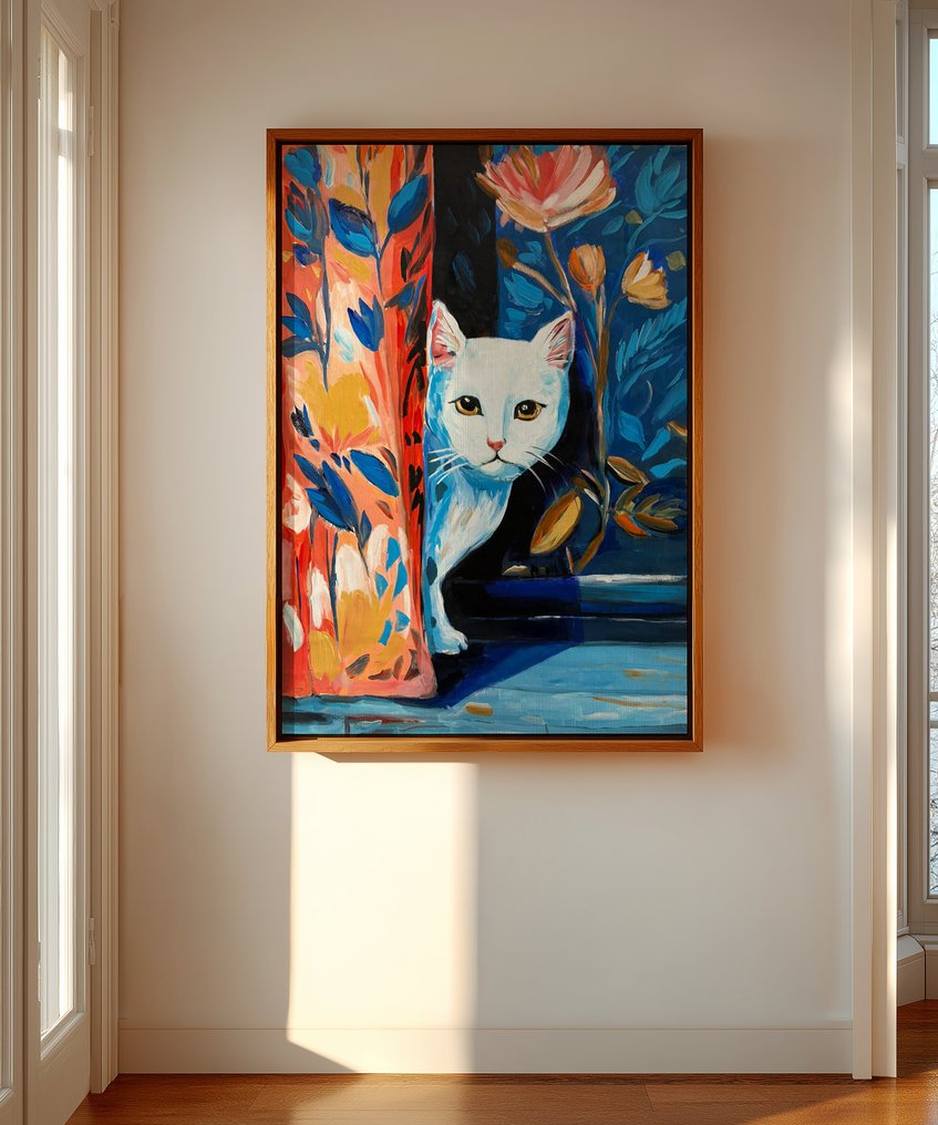 E. García - GATO BLANCO ENTRE LAS CORTINAS  XL  (NO RESERVE) #3.2