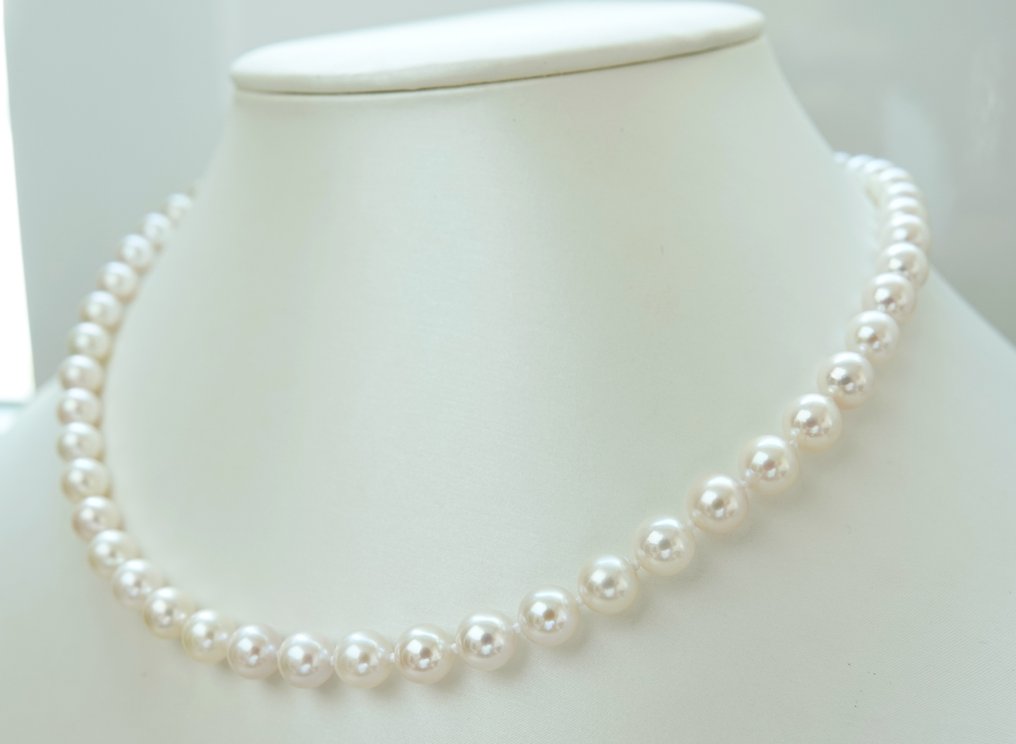 Ei pohjahintaa - Kaulakoru Hopea Helmi - Akoya helmi pyöreä 7-7,5 mm #3.2