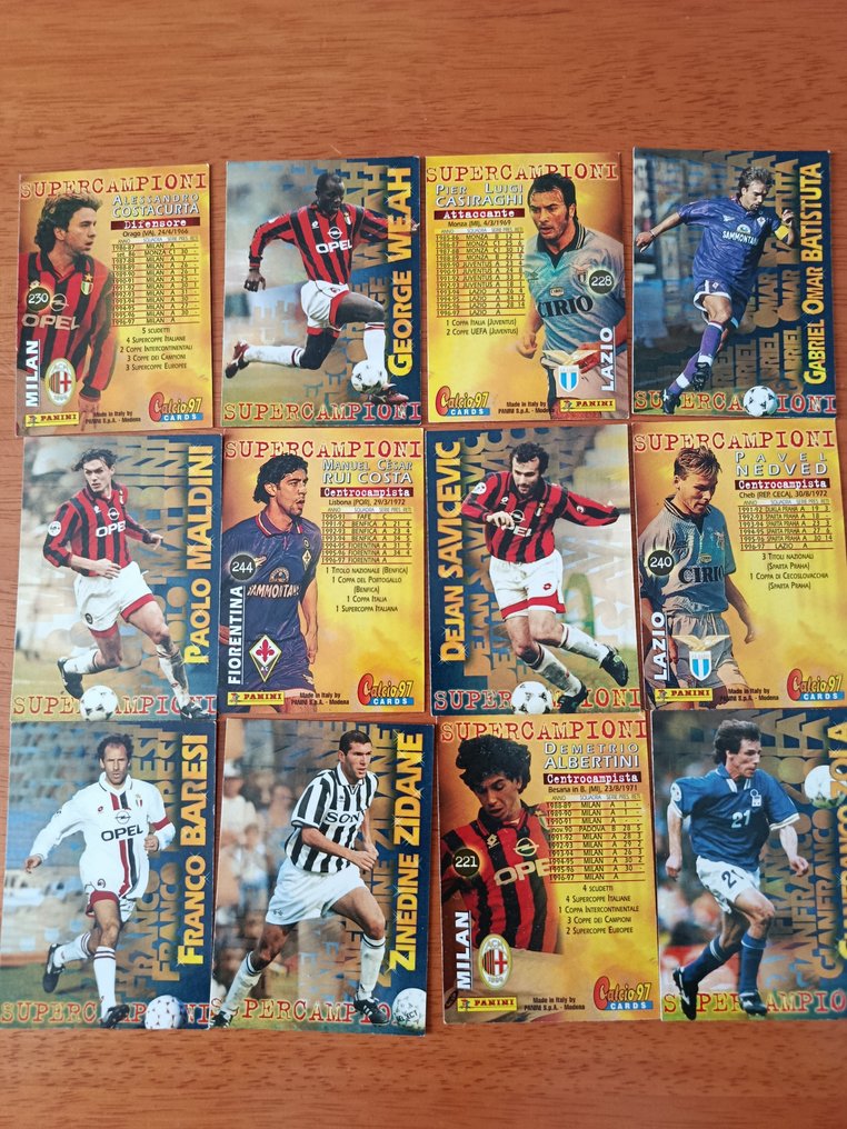1996/97 Panini Calcio Cards 席內丁·席丹, Gianluigi Buffon, Francesco Totti - 72 Card - 狀況優良(EX) #2.1