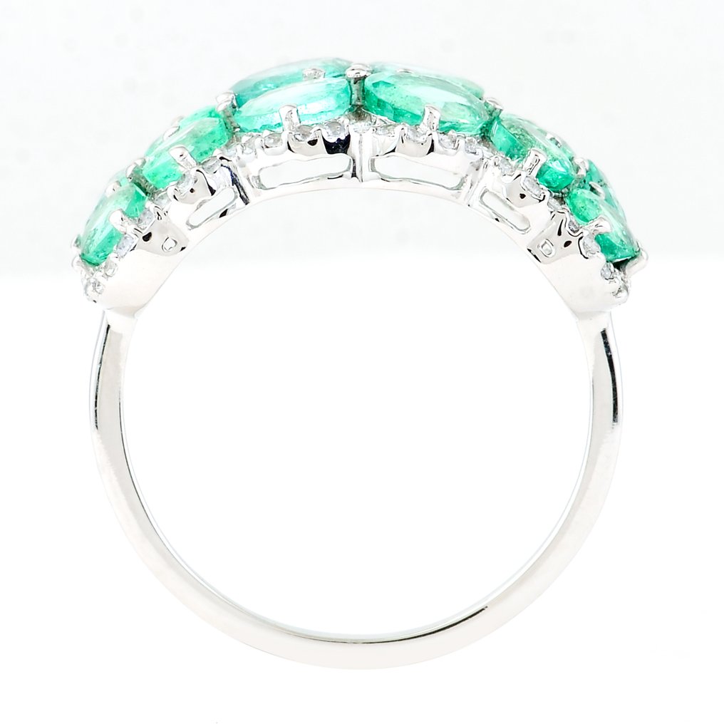 Zonder minimumprijs - Ring - 14 karaat Geel goud - 2.82ct. tw. Smaragd - Saffier #2.1