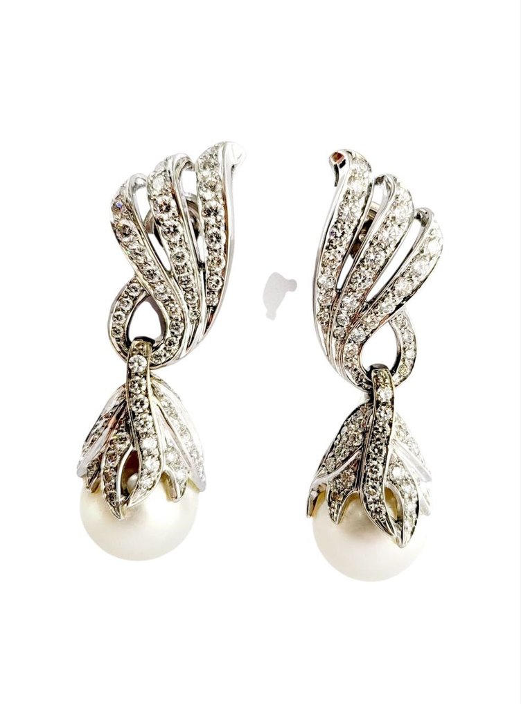 Σκουλαρίκια - 18 καράτια Λευκός χρυσός Διαμάντι (Φυσικό) - Μαργαριτάρι #3.2