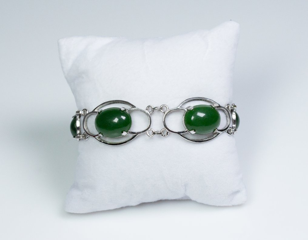 No reserve price - Bracelet - 835 silver - nephrite #1.0