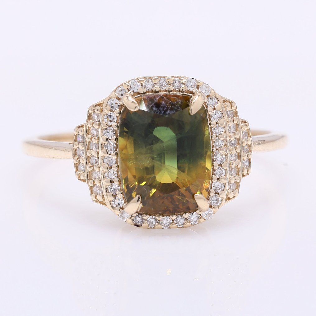 Nincs minimálár - Gyűrű - 14 kt. Sárga arany - 2.81ct. tw. Zafír - Gyémánt #1.0