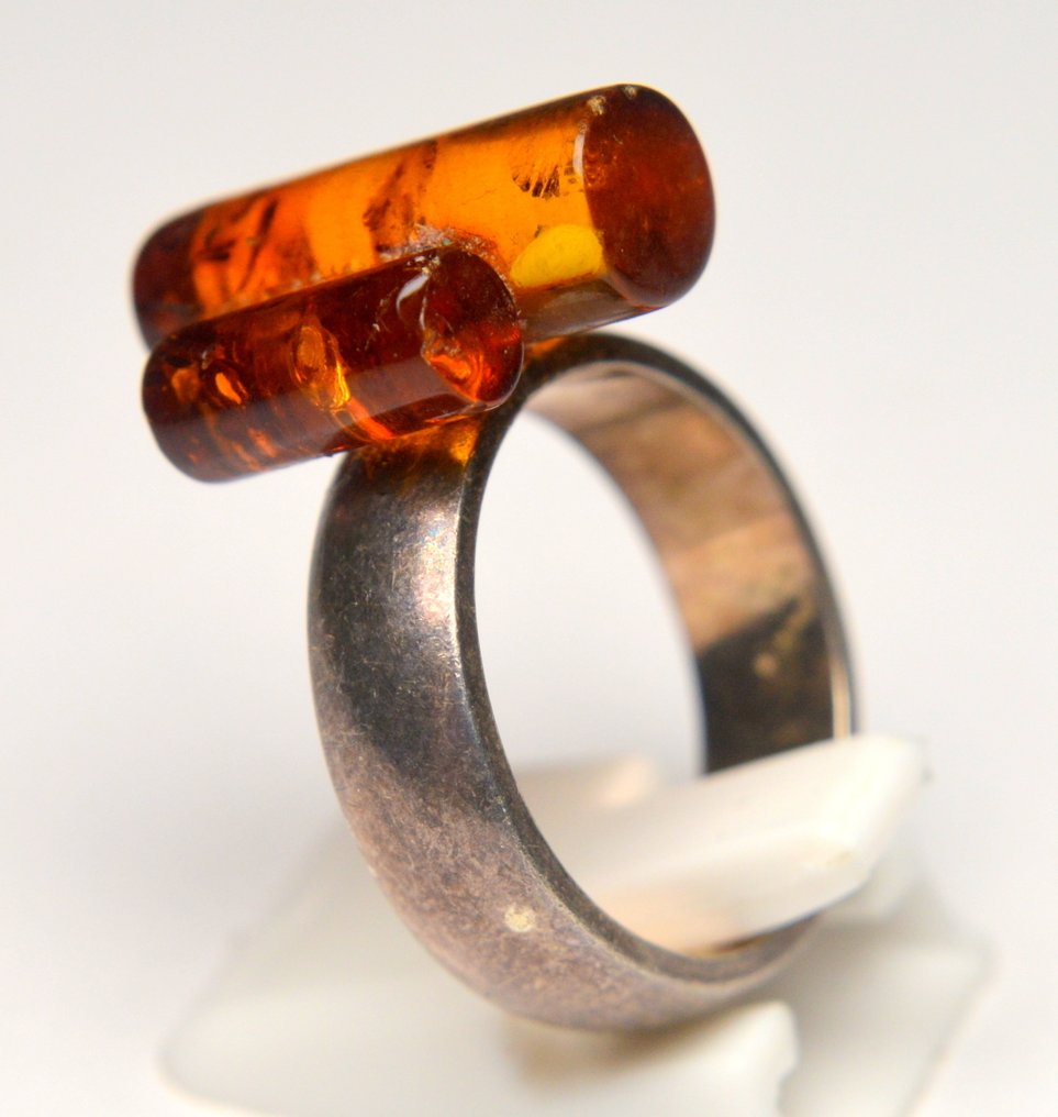 Κεχριμπάρι - Ασήμι 925 - 7,73g - Κύλινδρος σωλήνας με πέτρες - Δαχτυλίδι - Φυσικό Βαλτικό Κεχριμπάρι #4.3