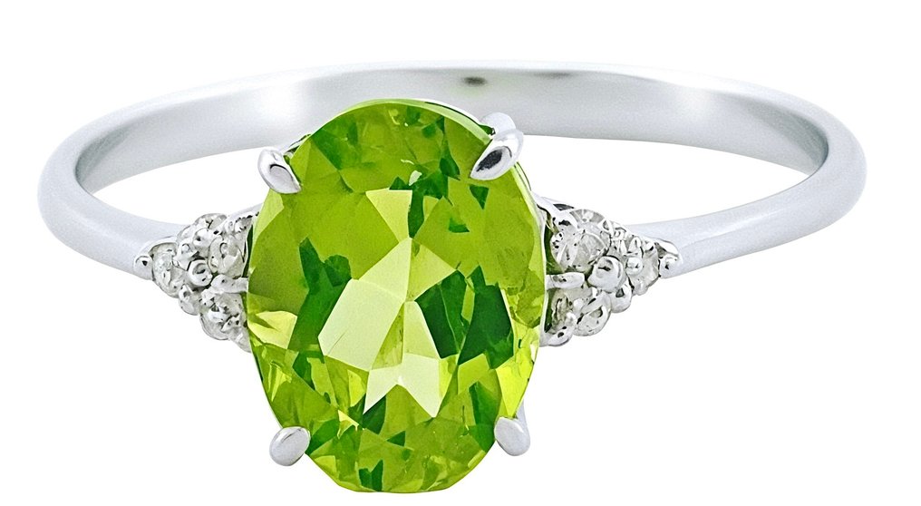 χωρίς τιμή ασφαλείας - Δαχτυλίδι - 18 καράτια Λευκός χρυσός Περίδοτο - Διαμάντι #2.1