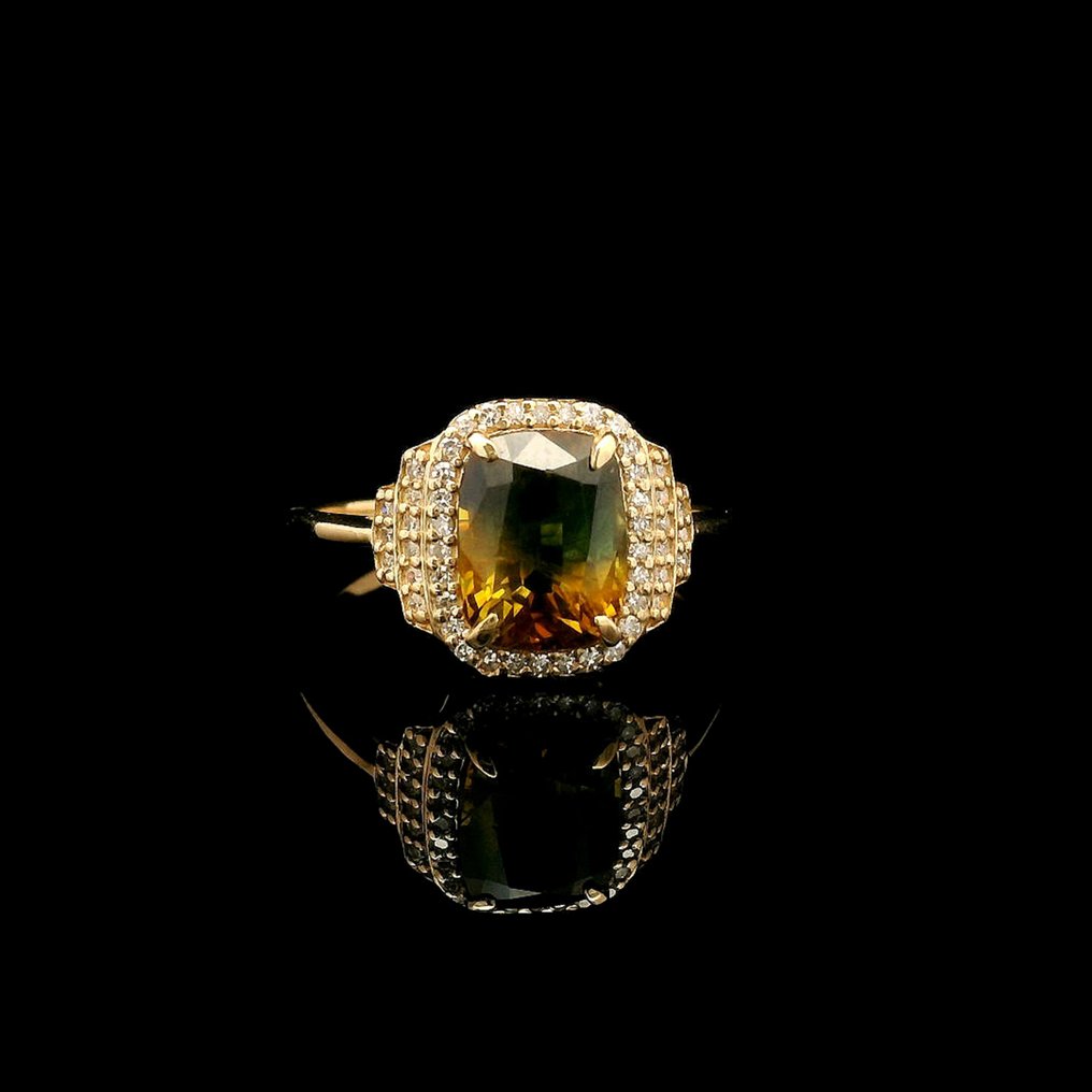 Nincs minimálár - Gyűrű - 14 kt. Sárga arany - 2.81ct. tw. Zafír - Gyémánt #4.3