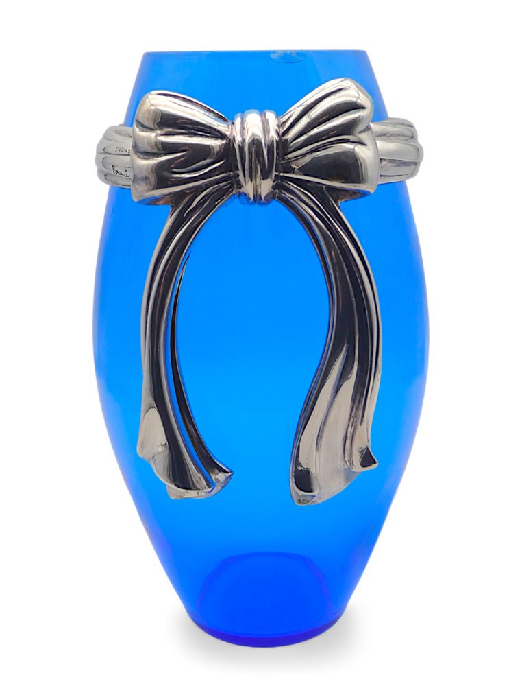 Bruni DG (FI) - Vaso in Vetro Blu Cobalto con Ornamento a Fiocco - Vaso - RARE, UNIQUE - 1970s - Lusso e Tradizione - Argento, Vetro #2.1