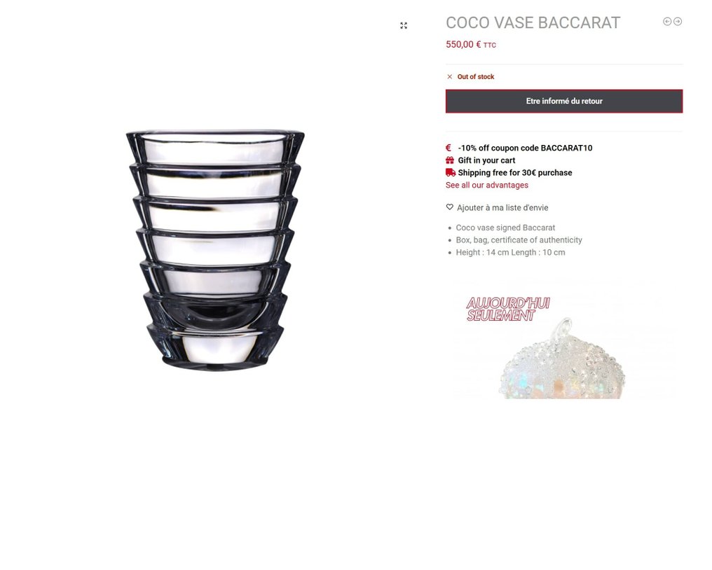 Baccarat - Vaas -  COCO 140 SC  - Kristal #4.3