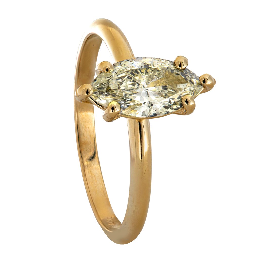 Zonder minimumprijs - Ring - 14 karaat Geel goud -  1.02ct. tw. Geel Diamant (Natuurlijk gekleurd) #1.0