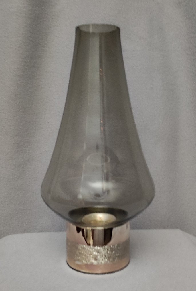 BSF Bremer Silberwarenfabrik, Messing versilbert/vergoldet, Zucker/Sahne-Set, Solifleur-Vase - 烛台 Rauhreif - 现代中世纪风格 (11) - 镀银黄铜, 烟玻璃 - MCM，野兽派风格 #3.2