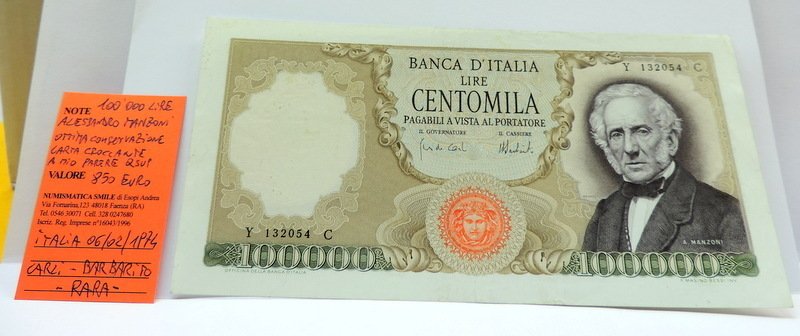 Olaszország. - 100.000 Lire 06/02/1974 - Gigante BI 82C; Pick 100c (Nincs minimálár) #1.0